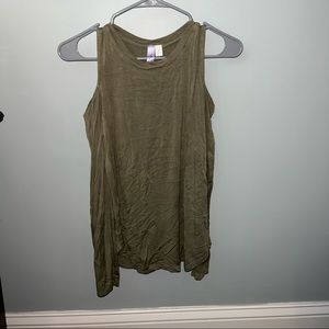 Olive green women’s cold shoulder scoop neck too.